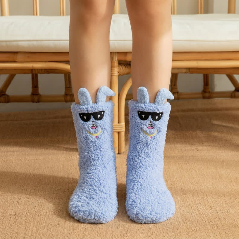 Lunettes de soleil bleues, chaussettes-chaussons lapin en peluche - Bleu - EU36-42(US3-8.5) - image 2
