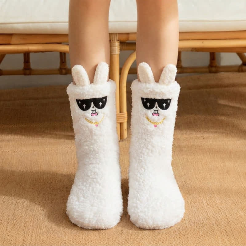 Lunettes de soleil bleues, chaussettes-chaussons lapin en peluche - Blanc - EU36-42(US3-8.5) - image 1