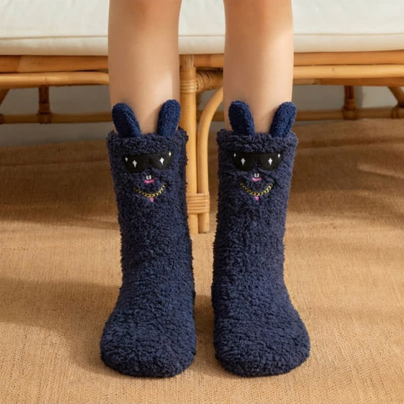 Lunettes de soleil bleues, chaussettes-chaussons lapin en peluche - Bleu marine - EU36-42(US3-8.5) - image 3