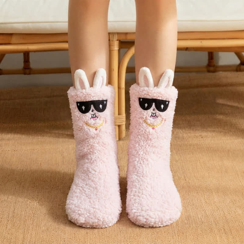 Lunettes de soleil bleues, chaussettes-chaussons lapin en peluche - Rose - EU36-42(US3-8.5) - image 0