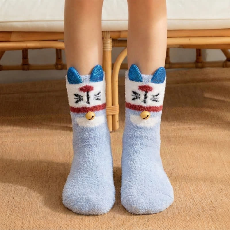 Chaussettes molletonnées assorties à motifs de dessins animés mignons. - Bleu clair - UE36-39 (US3-6) - image 1