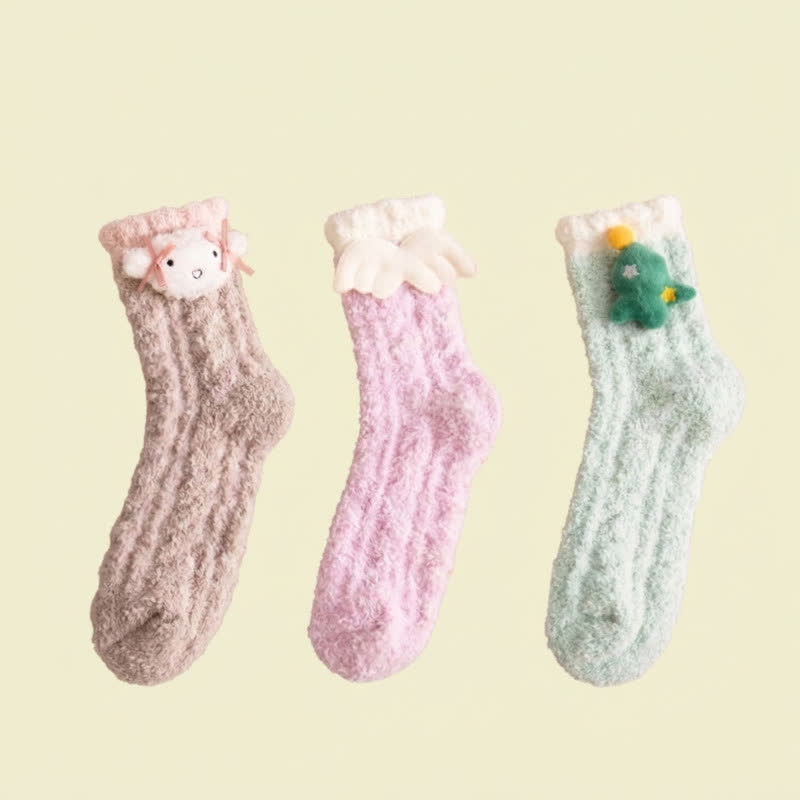 Chaussettes courtes à motif dessin animé 3D pour les fêtes de Noël (3 paires) - A+C+E - UE36-44 (US3-10) - image 5
