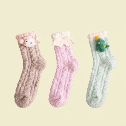 Chaussettes courtes à motif dessin animé 3D pour les fêtes de Noël (3 paires) - A+C+E - UE36-44 (US3-10) - image 5