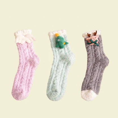 Chaussettes courtes à motif dessin animé 3D pour les fêtes de Noël (3 paires) - A+E+F - UE36-44 (US3-10) - image 6