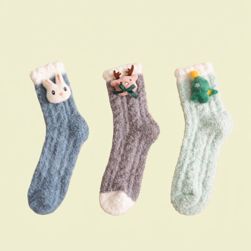 Chaussettes courtes à motif dessin animé 3D pour les fêtes de Noël (3 paires) - Mi+Fa+G - UE36-44 (US3-10) - image 7
