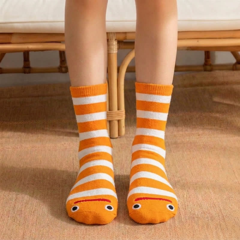 Chaussettes-chaussons rayées à motifs amusants pour toute la famille (4 paires) - Orange - Enfants EU28-31 (US11-13) - image 0