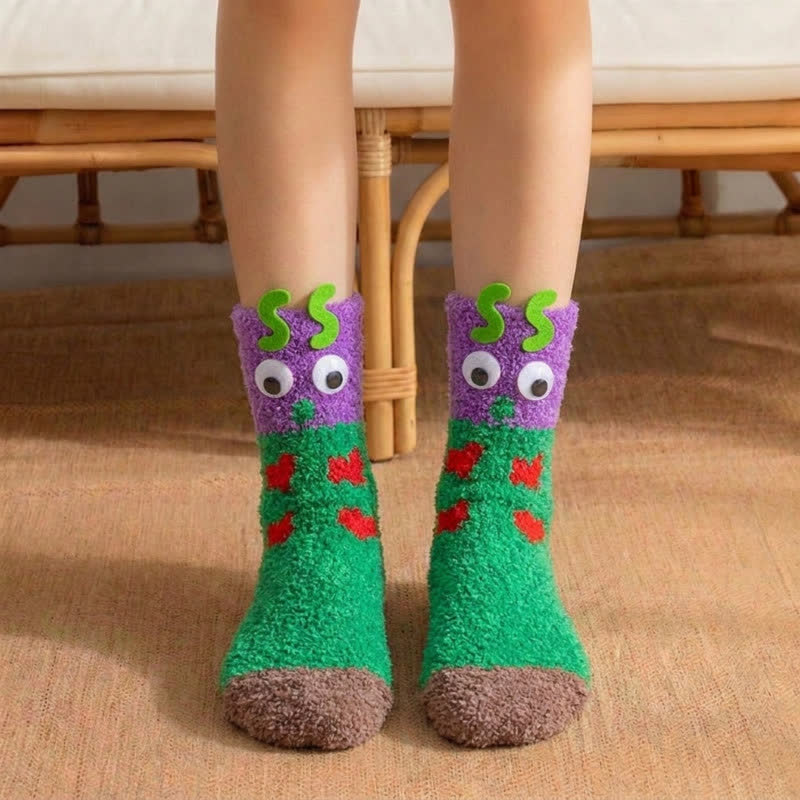 Chaussettes-chaussons en peluche à ailes d'ange rayées - Vert - EU36-42(US3-8.5) - image 3