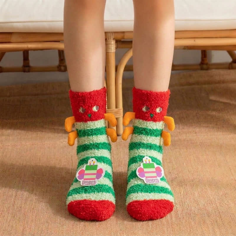 Chaussettes-chaussons en peluche à ailes d'ange rayées - Rouge - EU36-42(US3-8.5) - image 4