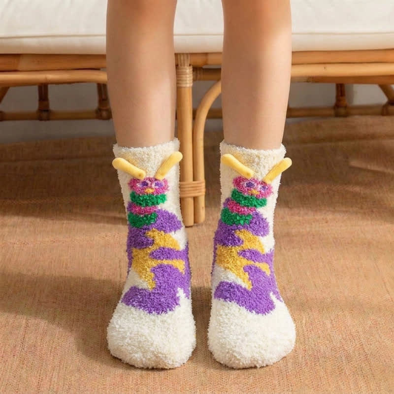 Chaussettes-chaussons en peluche à ailes d'ange rayées - Beige - EU36-42(US3-8.5) - image 1