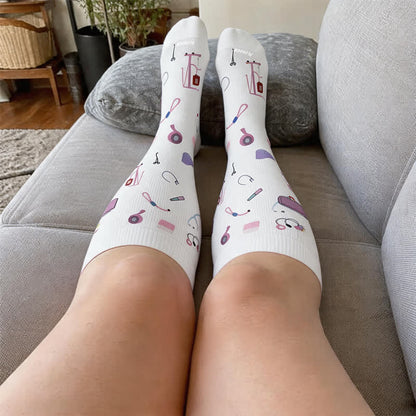 Chaussettes de compression grande taille pour infirmières, imprimé café - image 1