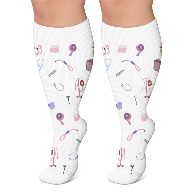Plus Size Nurse Coffee Print Compression Socks - White - 4XL - image 4
