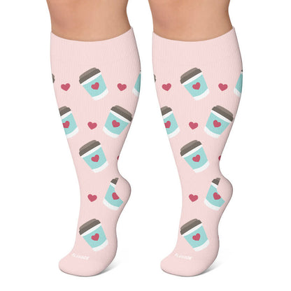 Chaussettes de compression grande taille pour infirmières, imprimé café - Rose - 4XL - image 5