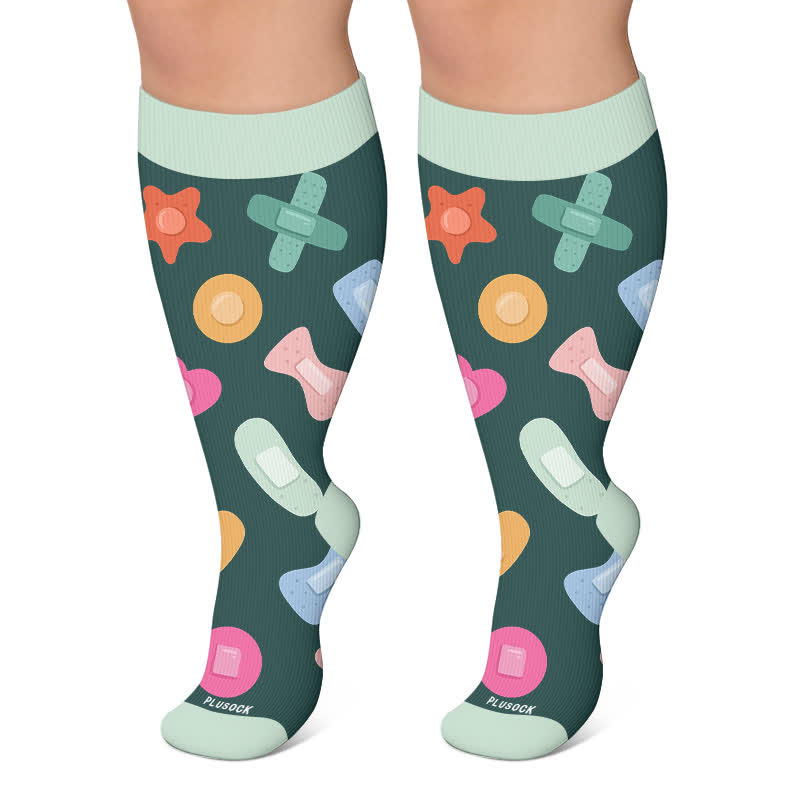 Chaussettes de compression grande taille pour infirmières, imprimé café - Vert - 4XL - image 6