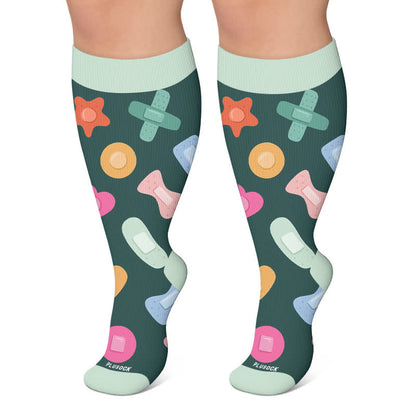 Chaussettes de compression grande taille pour infirmières, imprimé café - Vert - 4XL - image 6