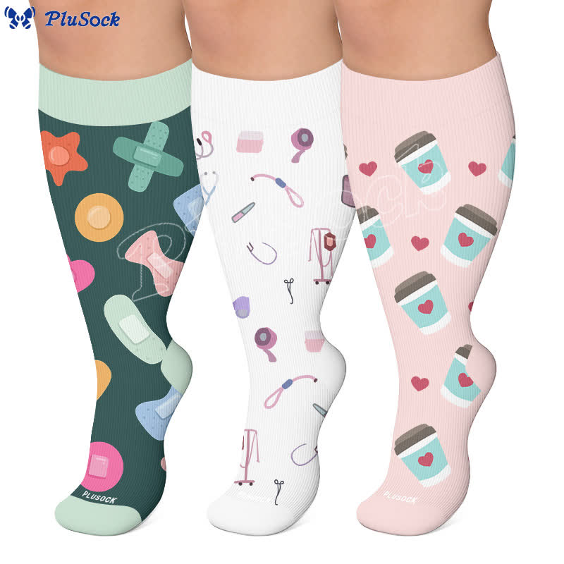Chaussettes de compression grande taille pour infirmières, imprimé café - image 0