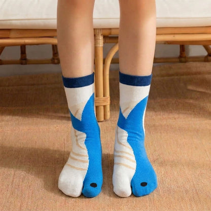Chaussettes Tabi à orteils séparés, motif animaux mignons, style japonais (4 paires) - Bleu - EU36-42(US3-8.5) - image 0