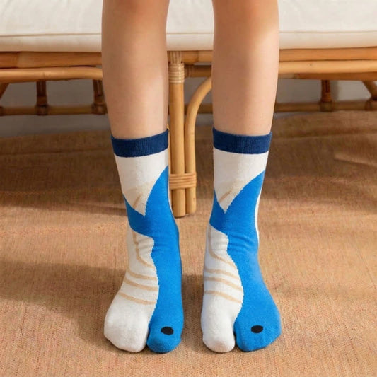 Chaussettes Tabi à orteils séparés, motif animaux mignons, style japonais (4 paires) - Bleu - EU36-42(US3-8.5) - image 0