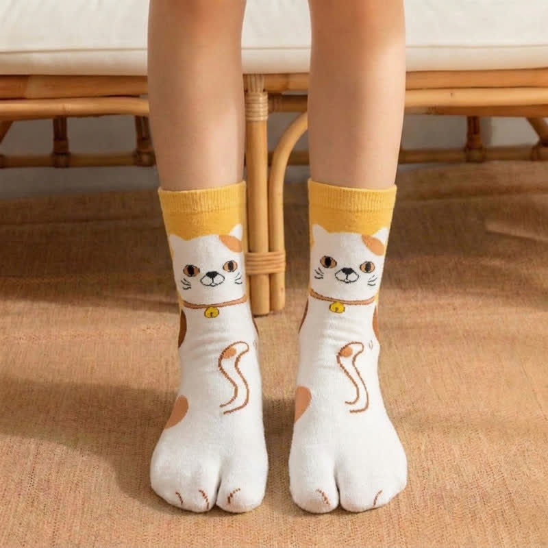 Chaussettes Tabi à orteils séparés, motif animaux mignons, style japonais (4 paires) - Jaune - EU36-42(US3-8.5) - image 2