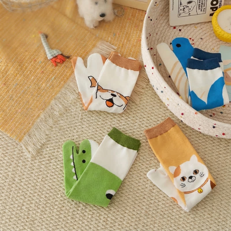 Chaussettes Tabi à orteils séparés, motif animaux mignons, style japonais (4 paires) - Multicolore - EU36-42(US3-8.5) - image 4