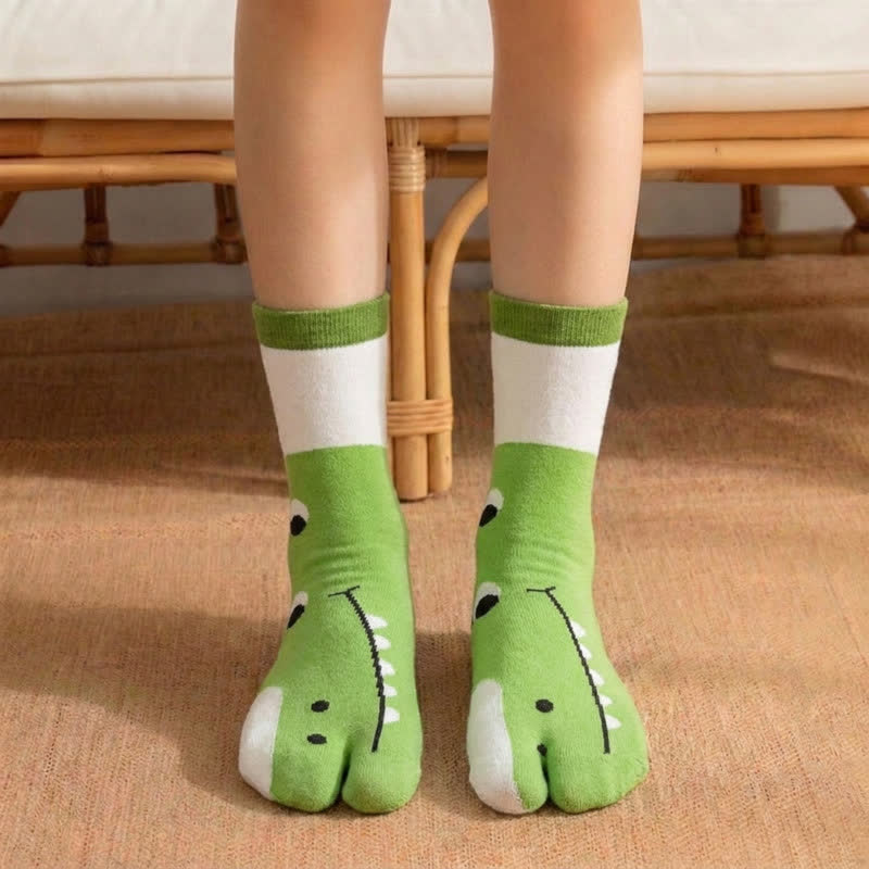 Chaussettes Tabi à orteils séparés, motif animaux mignons, style japonais (4 paires) - Vert - EU36-42(US3-8.5) - image 1