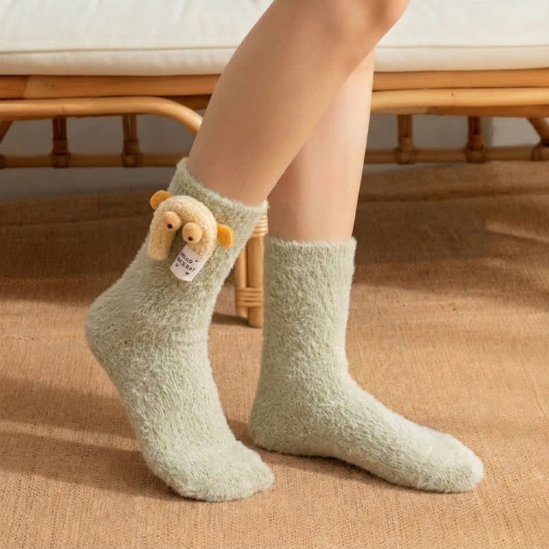 Chaussettes mi-mollet doublées en sherpa avec motif animal duveteux (2 paires) - Vert - EU36-42(US3-8.5) - image 7