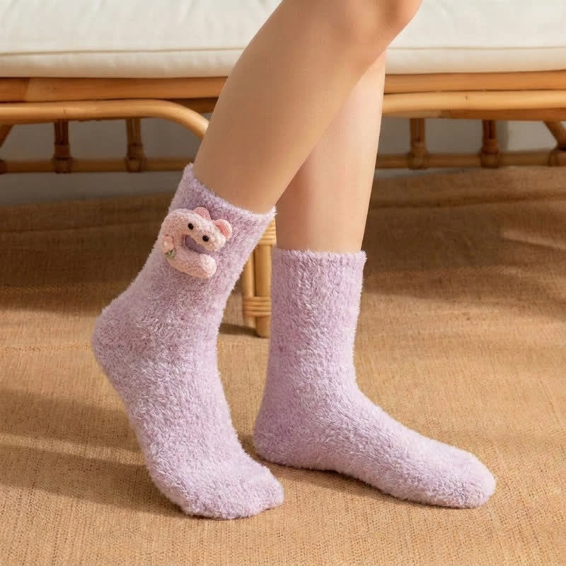 Chaussettes mi-mollet doublées en sherpa avec motif animal duveteux (2 paires) - Violet - EU36-42(US3-8.5) - image 1