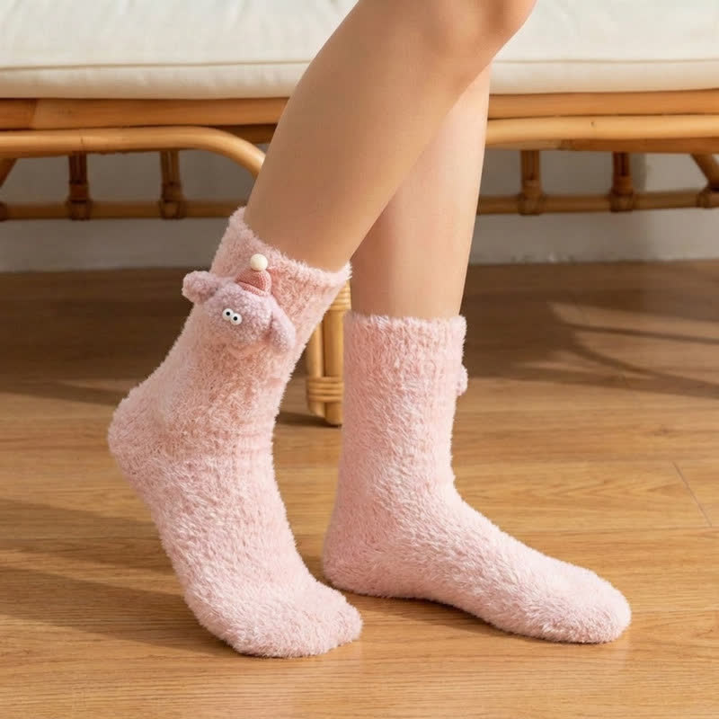 Chaussettes mi-mollet doublées en sherpa avec motif animal duveteux (2 paires) - Rose - EU36-42(US3-8.5) - image 0