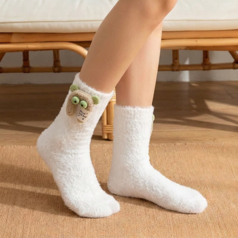 Chaussettes mi-mollet doublées en sherpa avec motif animal duveteux (2 paires) - Blanc - EU36-42(US3-8.5) - image 5