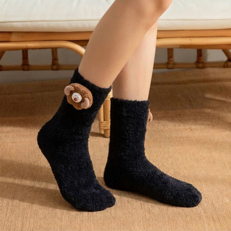 Chaussettes mi-mollet doublées en sherpa avec motif animal duveteux (2 paires) - Noir - EU36-42(US3-8.5) - image 9