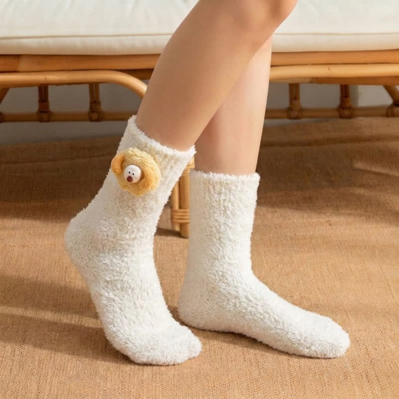 Chaussettes mi-mollet doublées en sherpa avec motif animal duveteux (2 paires) - Vert clair - EU36-42(US3-8.5) - image 2