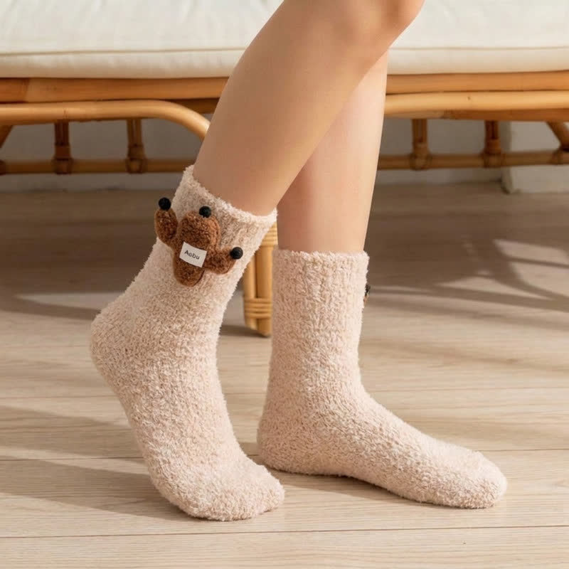 Chaussettes mi-mollet doublées en sherpa avec motif animal duveteux (2 paires) - Kaki - EU36-42(US3-8.5) - image 4