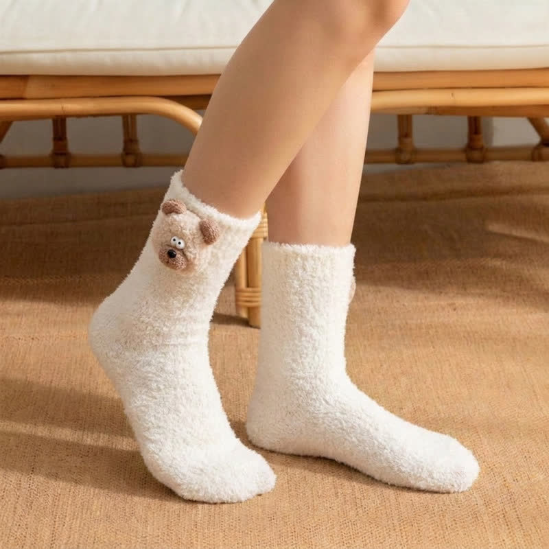 Chaussettes mi-mollet doublées en sherpa avec motif animal duveteux (2 paires) - Beige - EU36-42(US3-8.5) - image 3