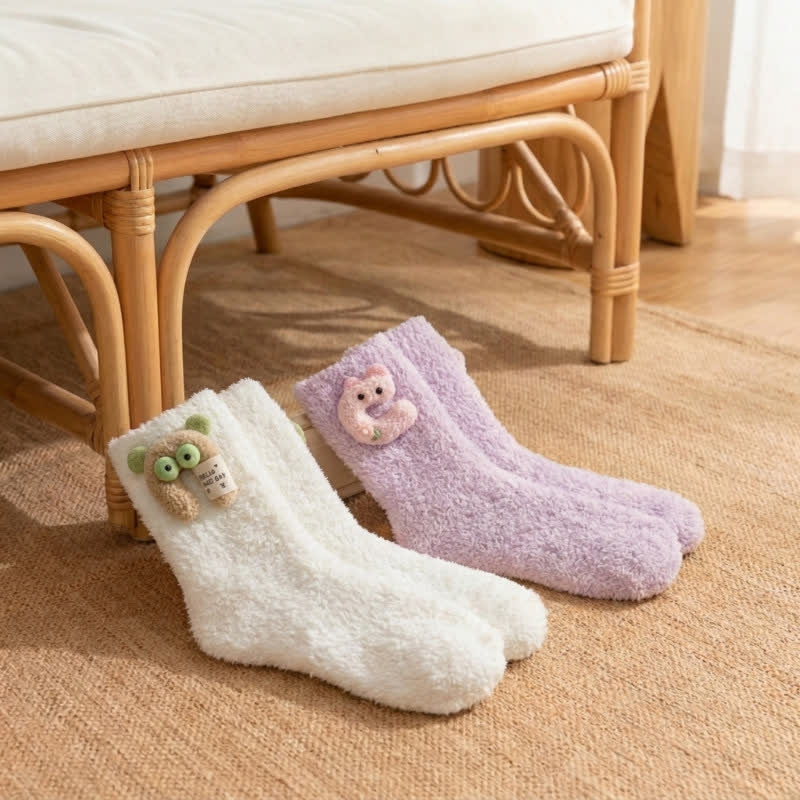 Chaussettes mi-mollet doublées en sherpa avec motif animal duveteux (2 paires) - Blanc + Violet - EU36-42(US3-8.5) - image 11