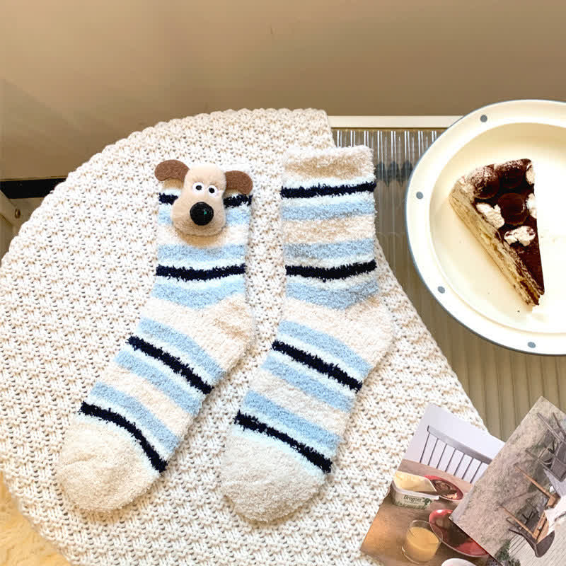 Chaussettes montantes duveteuses à rayures avec oreilles de chiot (4 paires) - Bleu - EU36-42(US3-8.5) - image 3