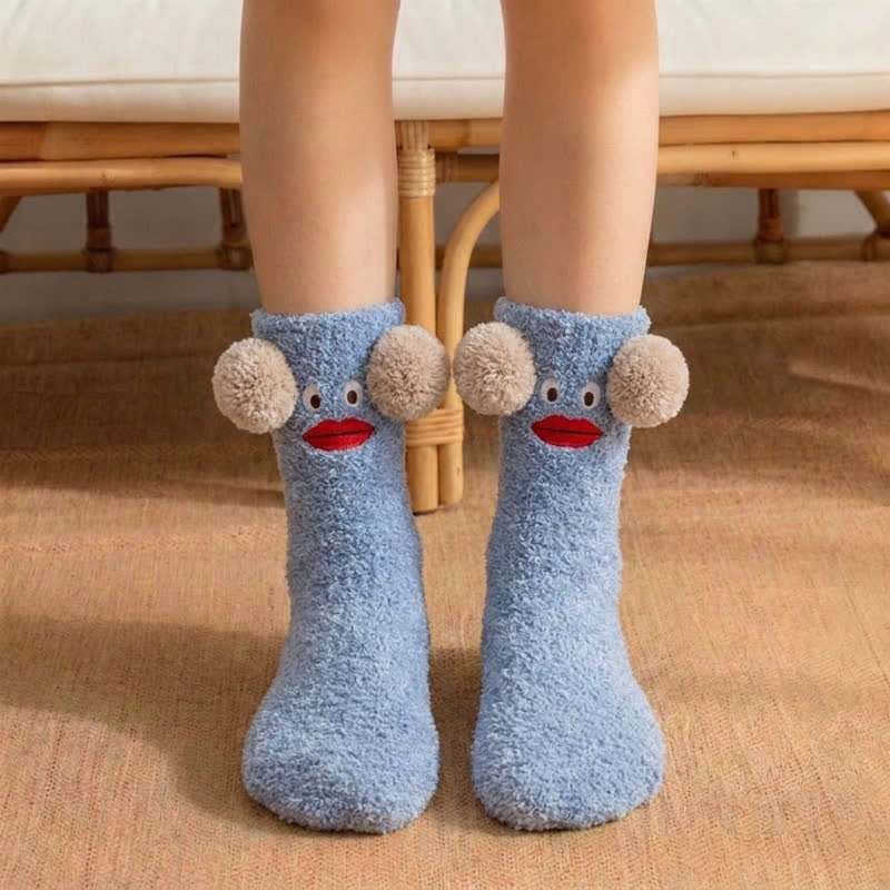 Chaussettes-chaussons en peluche à pompons. - Bleu - EU36-42(US3-8.5) - image 5