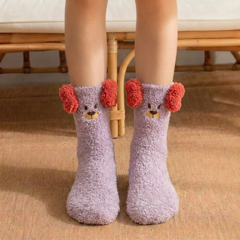 Chaussettes-chaussons en peluche à pompons. - Violet clair - EU36-42(US3-8.5) - image 4