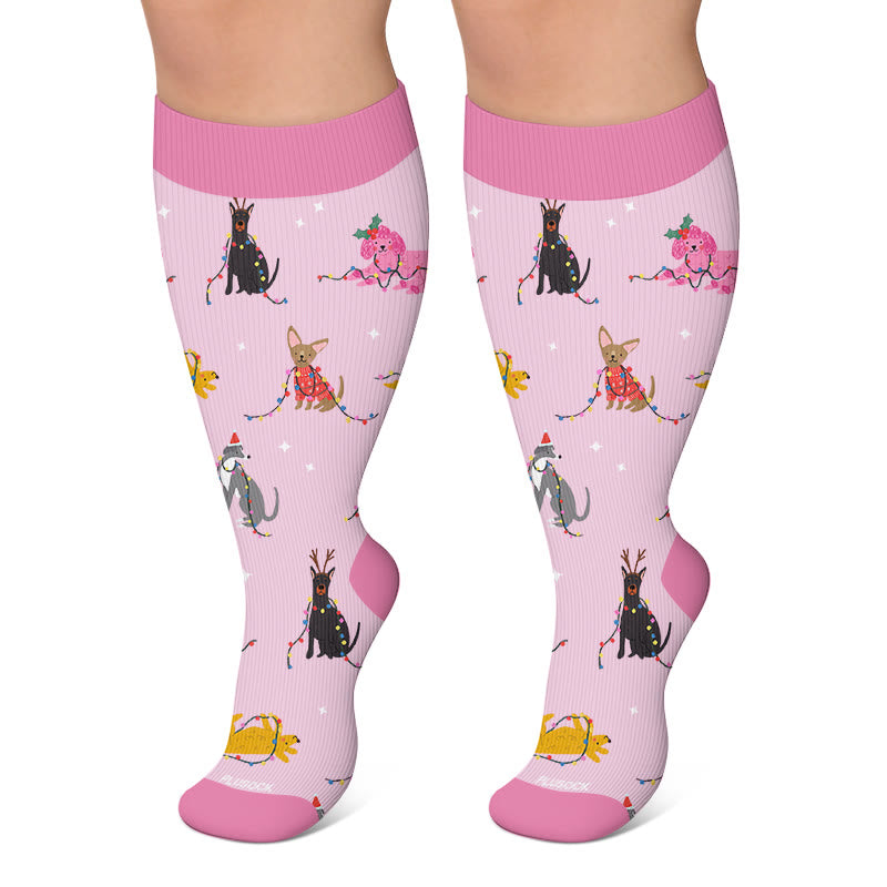 Chaussettes de compression grandes tailles à motifs animaux de Noël - Violet clair - 4XL - image 4