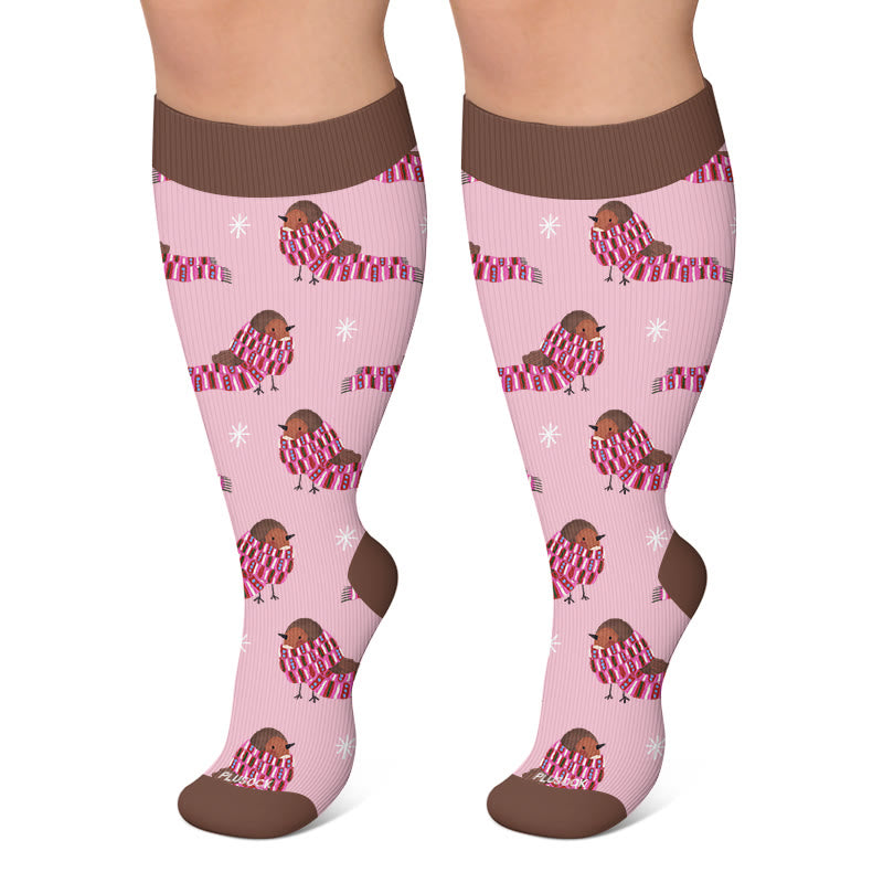 Chaussettes de compression grandes tailles à motifs animaux de Noël - Rose - 4XL - image 5