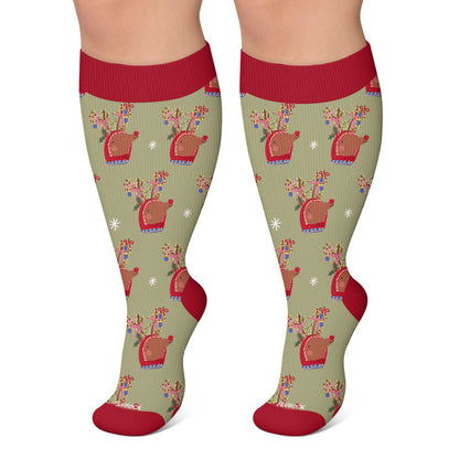 Chaussettes de compression grandes tailles à motifs animaux de Noël - Vert - 4XL - image 6