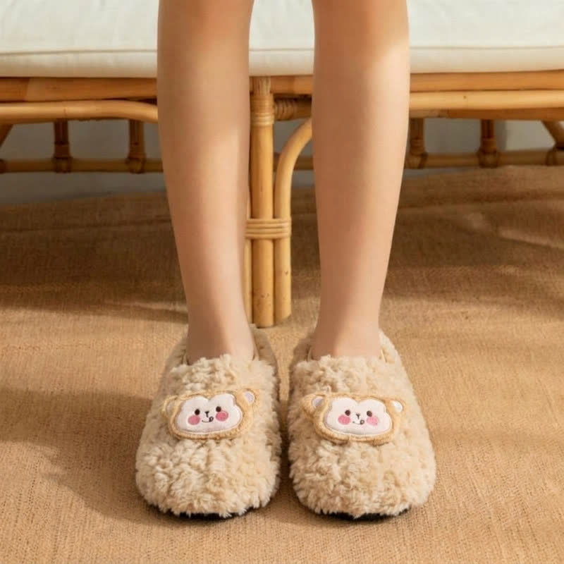 Chaussures d'intérieur en peluche chat mignon - Kaki - Pointures enfant EU32-35 (US1-3,5) - image 1