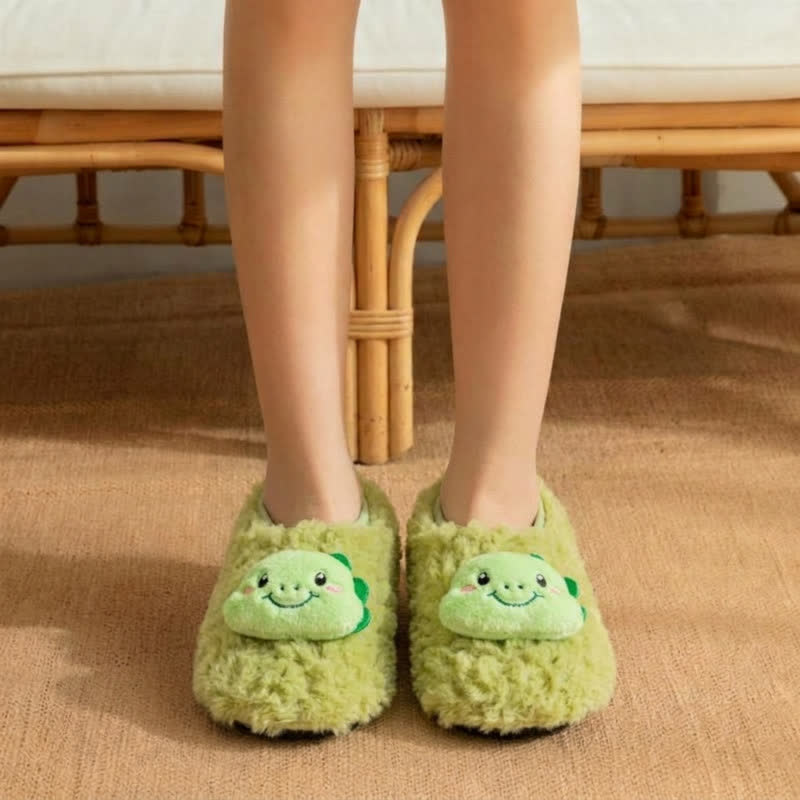 Chaussures d'intérieur en peluche chat mignon - Vert - Pointures enfant EU32-35 (US1-3,5) - image 3