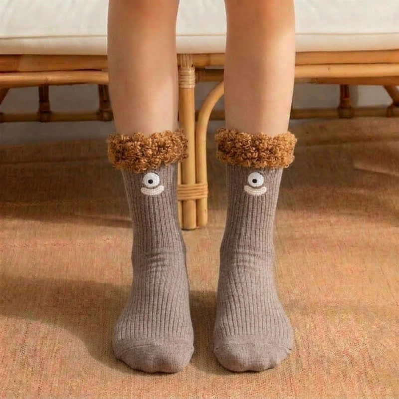 Chaussettes courtes à motif visage souriant mignon (3 paires) - Brun - EU36-42(US3-8.5) - image 5