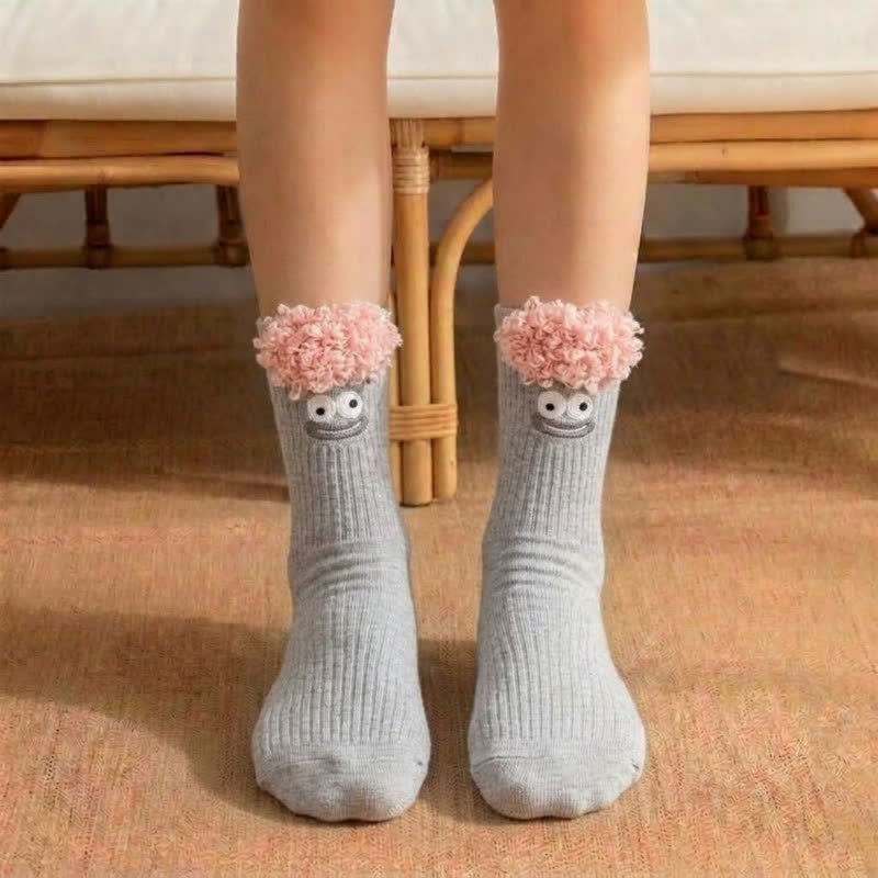 Chaussettes courtes à motif visage souriant mignon (3 paires) - Gris - EU36-42(US3-8.5) - image 4