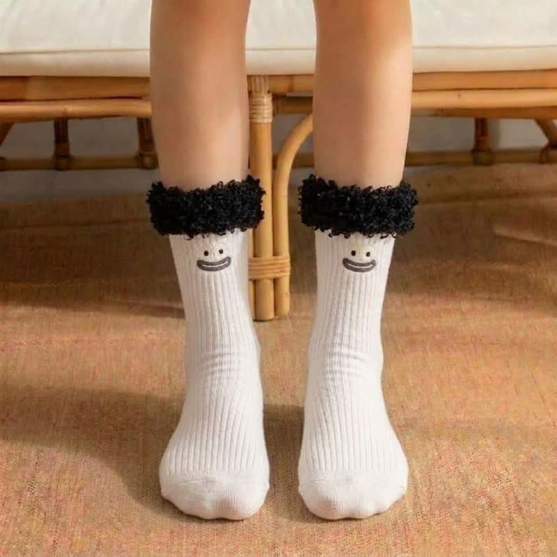 Chaussettes courtes à motif visage souriant mignon (3 paires) - Blanc - EU36-42(US3-8.5) - image 3