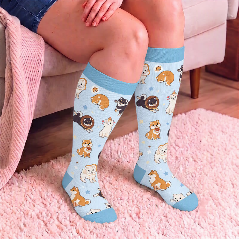 Chaussettes de compression grandes tailles à motif chaton et chiot - image 3