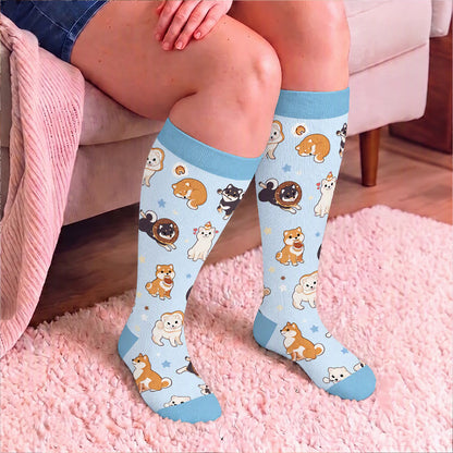 Chaussettes de compression grandes tailles à motif chaton et chiot - image 3