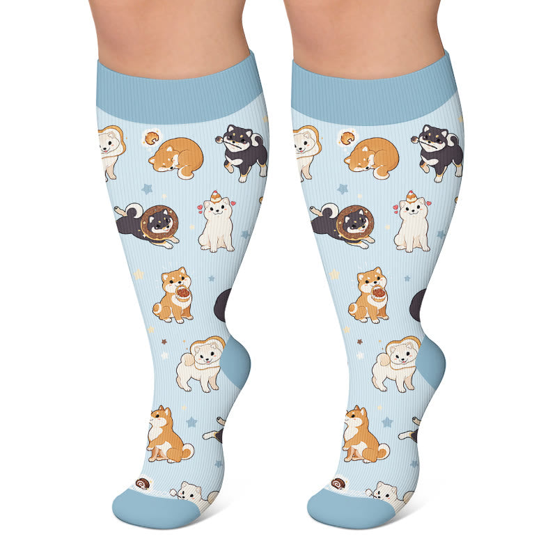 Chaussettes de compression grandes tailles à motif chaton et chiot - Bleu - 4XL - image 6