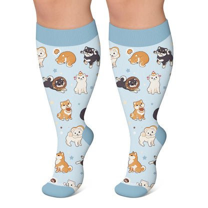 Chaussettes de compression grandes tailles à motif chaton et chiot - Bleu - 4XL - image 6