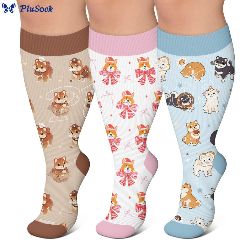 Chaussettes de compression grandes tailles à motif chaton et chiot - image 0