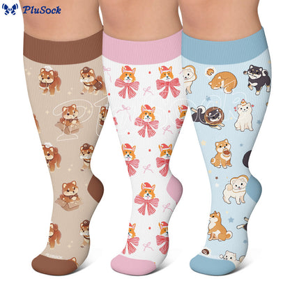 Chaussettes de compression grandes tailles à motif chaton et chiot - image 0